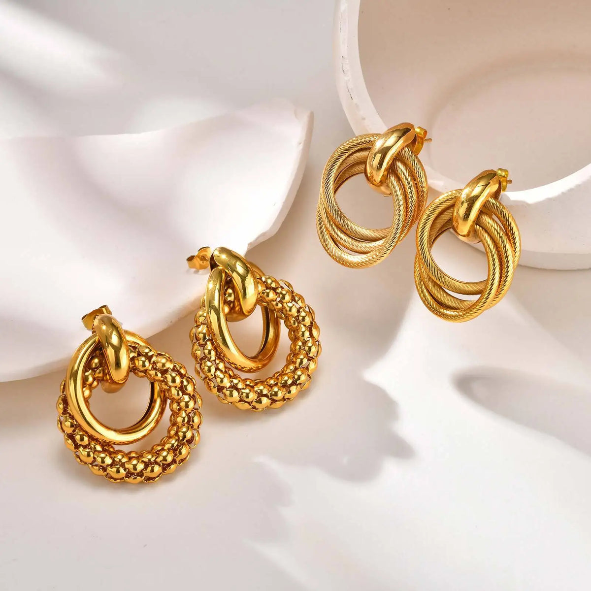 Geometric Waterproof Chunky Jewelry Inlocked Circle Twist Statement Earrings
