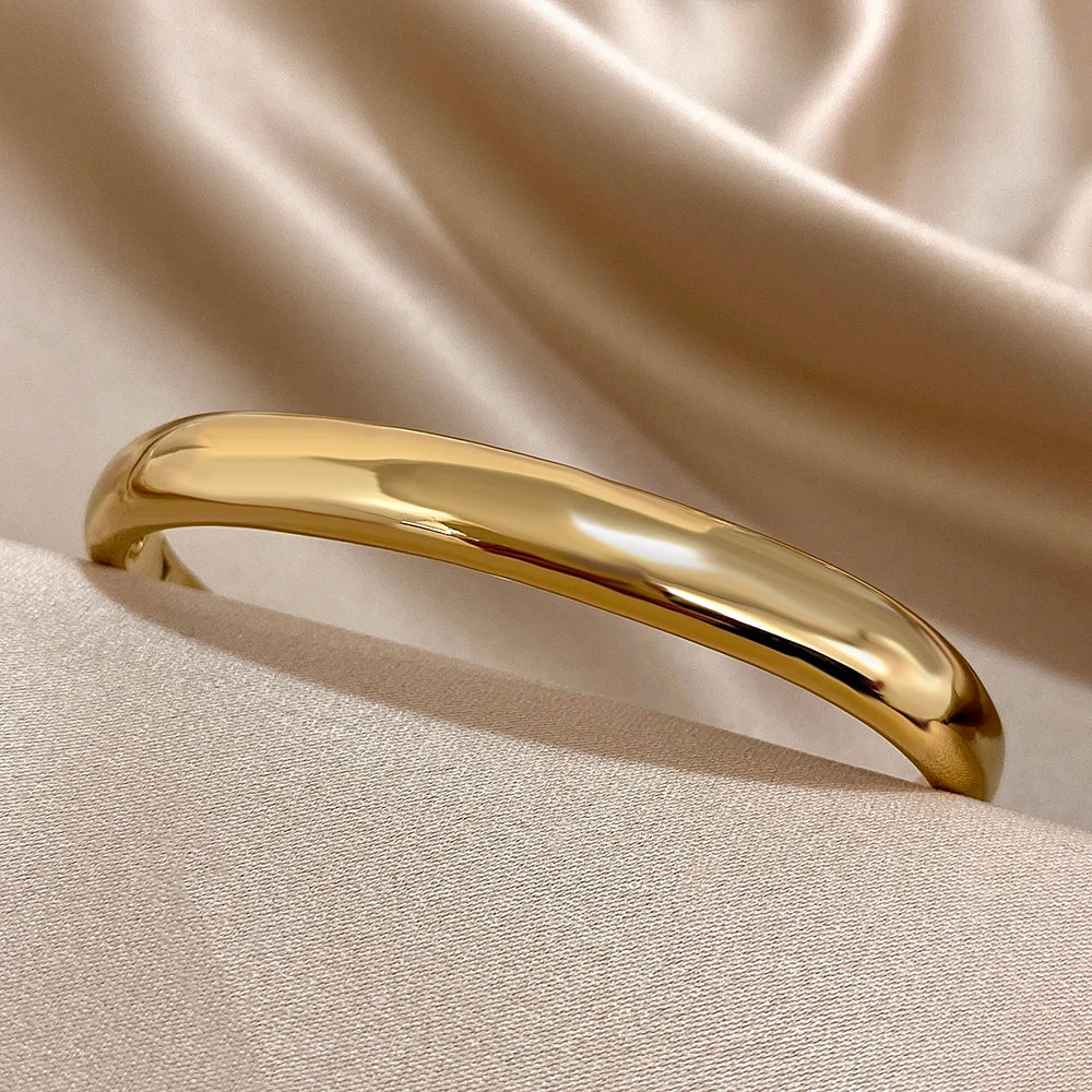Fashion Gold Plated Stainless Steel Cuff Bangle Bracelets for Women Glossy Simple Square Chunky Bracelet Waterproof Jewelry