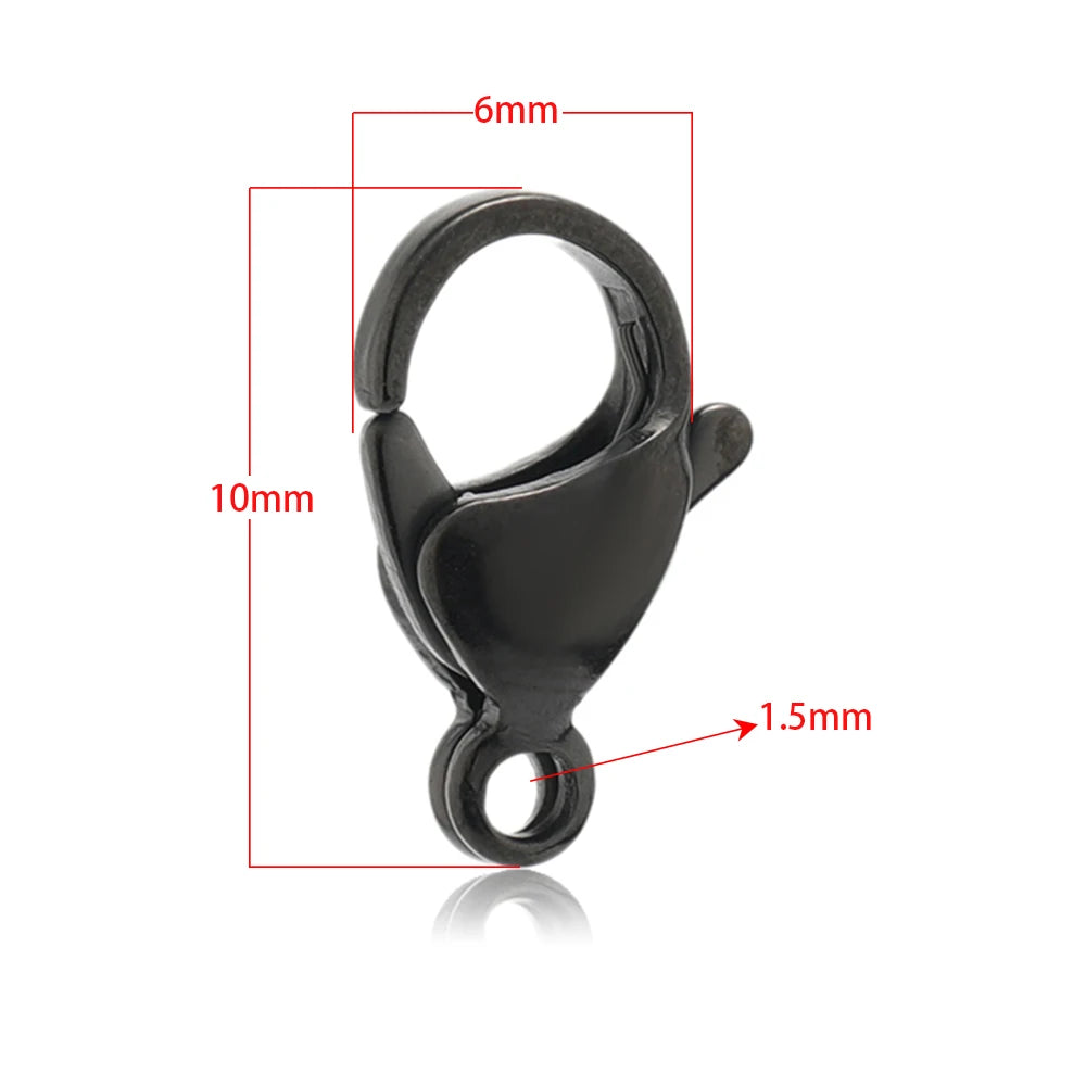 Black lobster clasp hook connector with round eye loop for bracelet and necklace