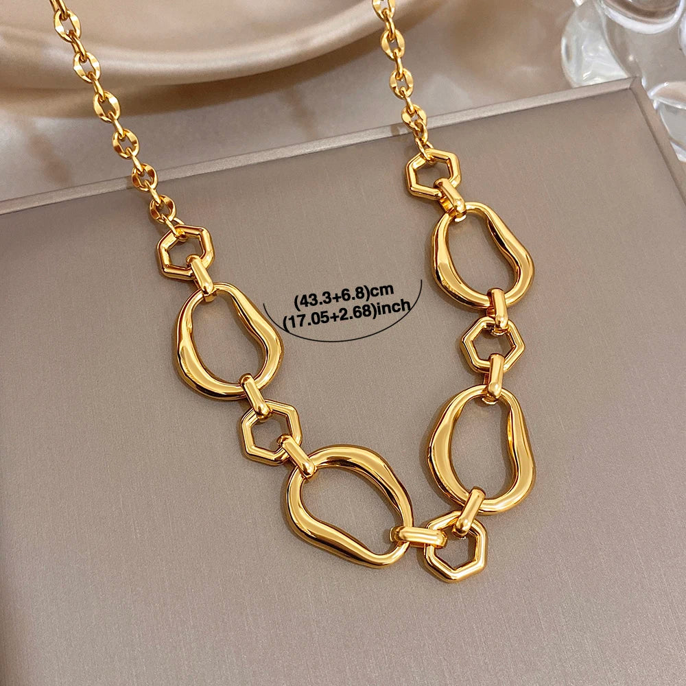 Irregular Geometric Circle Chain Necklaces for Women Fashion Gold Silver Color Stainless Steel Necklace Waterproof Jewelry