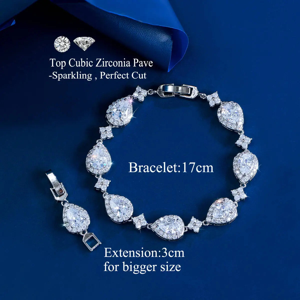 Green Water Drop Cubic Zirconia Paved Tennis Bracelet for Women Chic Party Wedding Jewelry Gift