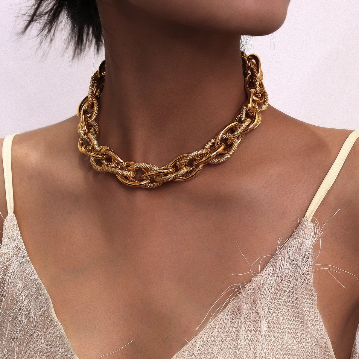 Trendy Statement Thick Chain Necklace Punk Chunky Chian Knotted Short for Women Jewelry