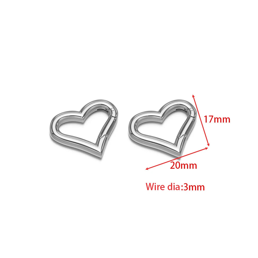 Steel heart spring buckle clasp connector, 20x17mm, 3mm wire