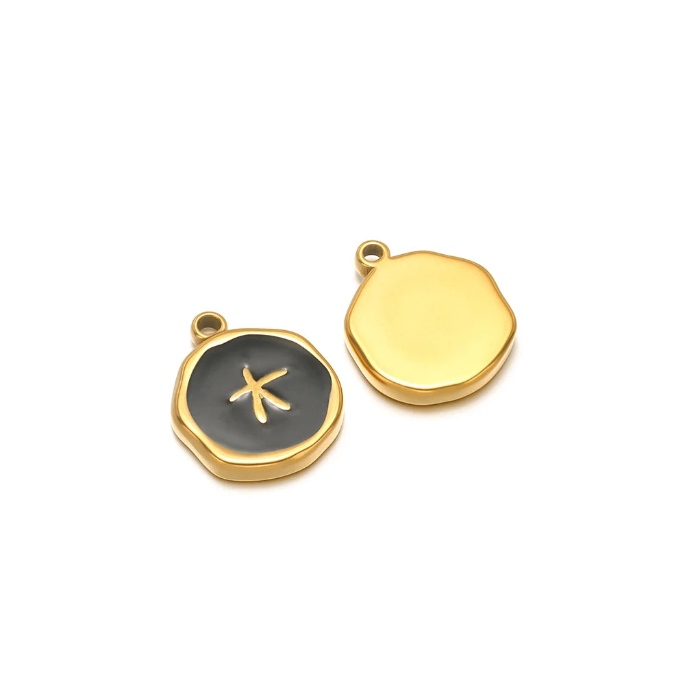 Enamel shell charms set: dark gray starfish motif charm and plain yellow round-face charm