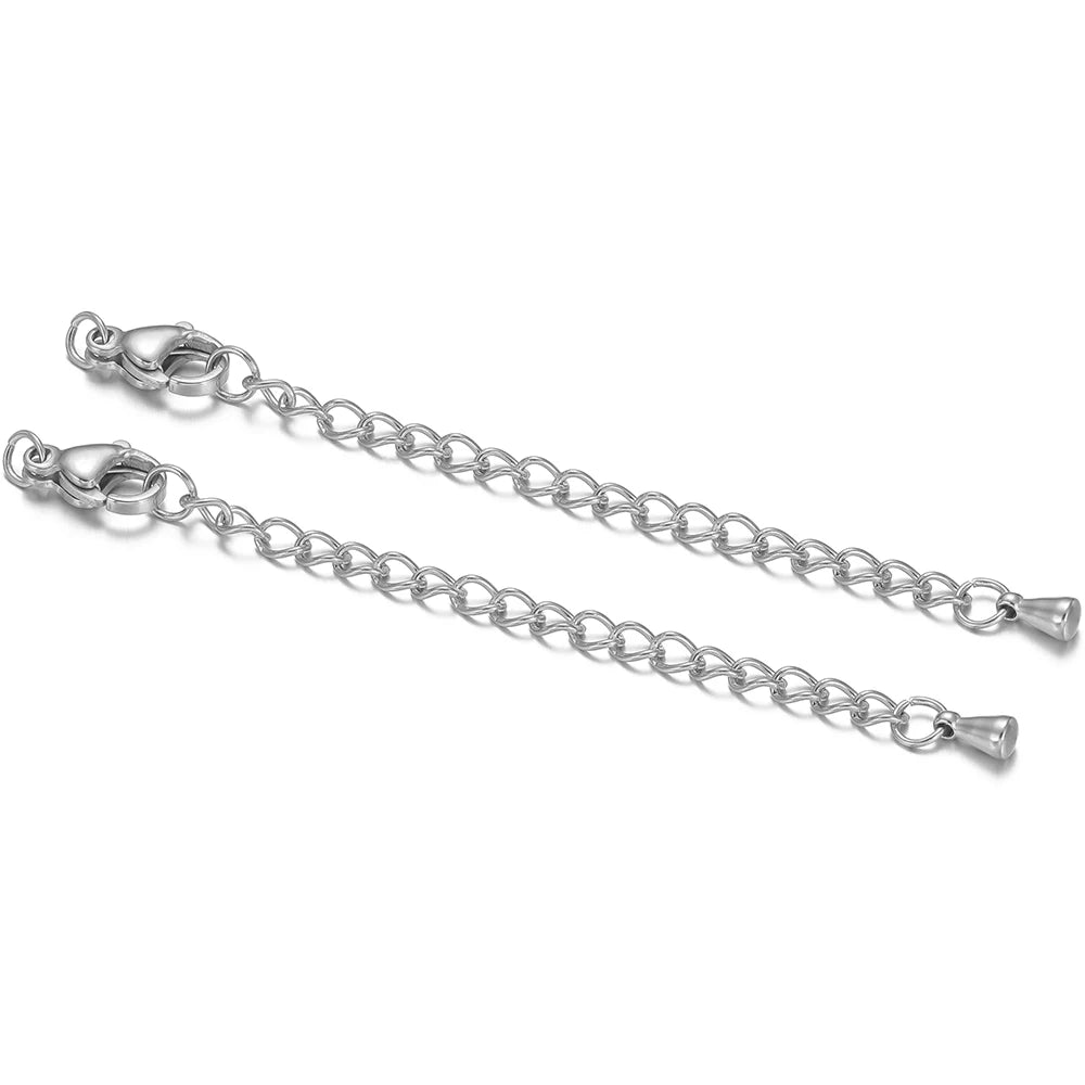Stainless steel lobster clasp extension tail chains with two clasp ends and linked loops