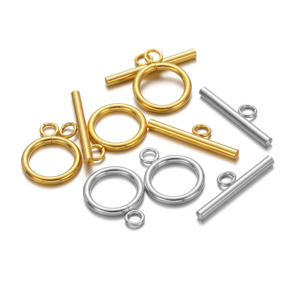 Mixed gold-tone and silver-tone OT clasp toggles with bar and ring loops
