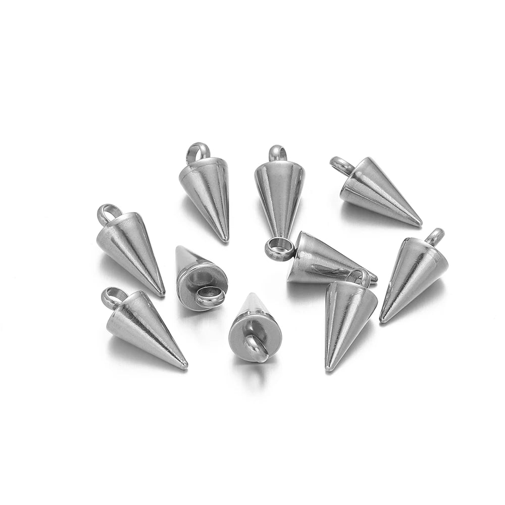 Silver-tone cone charms with ring caps, assorted DIY jewelry parts set