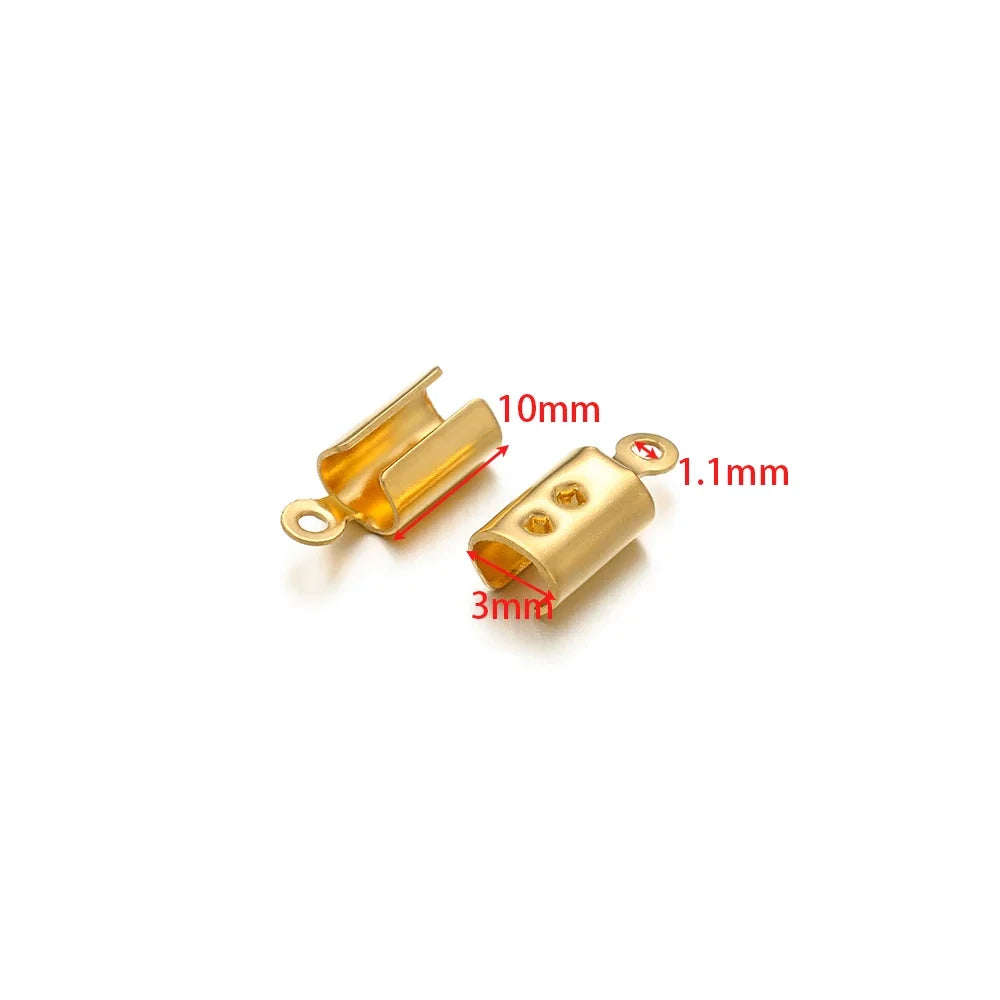 Gold crimp end bead caps, side loop metal tubes with small open crimp ends.