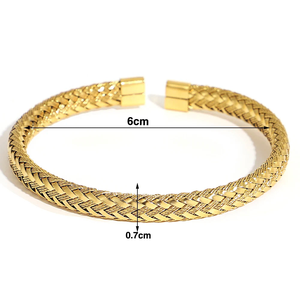 Vintage Gold Plated Stainless Steel Weave Bracelet for Women Men Exquisite Chunky Cuff Bangle Bracelets Waterproof Jewelry