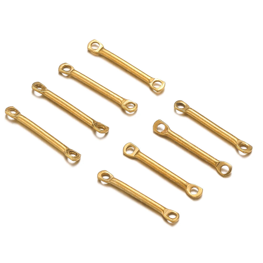 Gold long wire bar link connectors, each with end loop holes for DIY earrings
