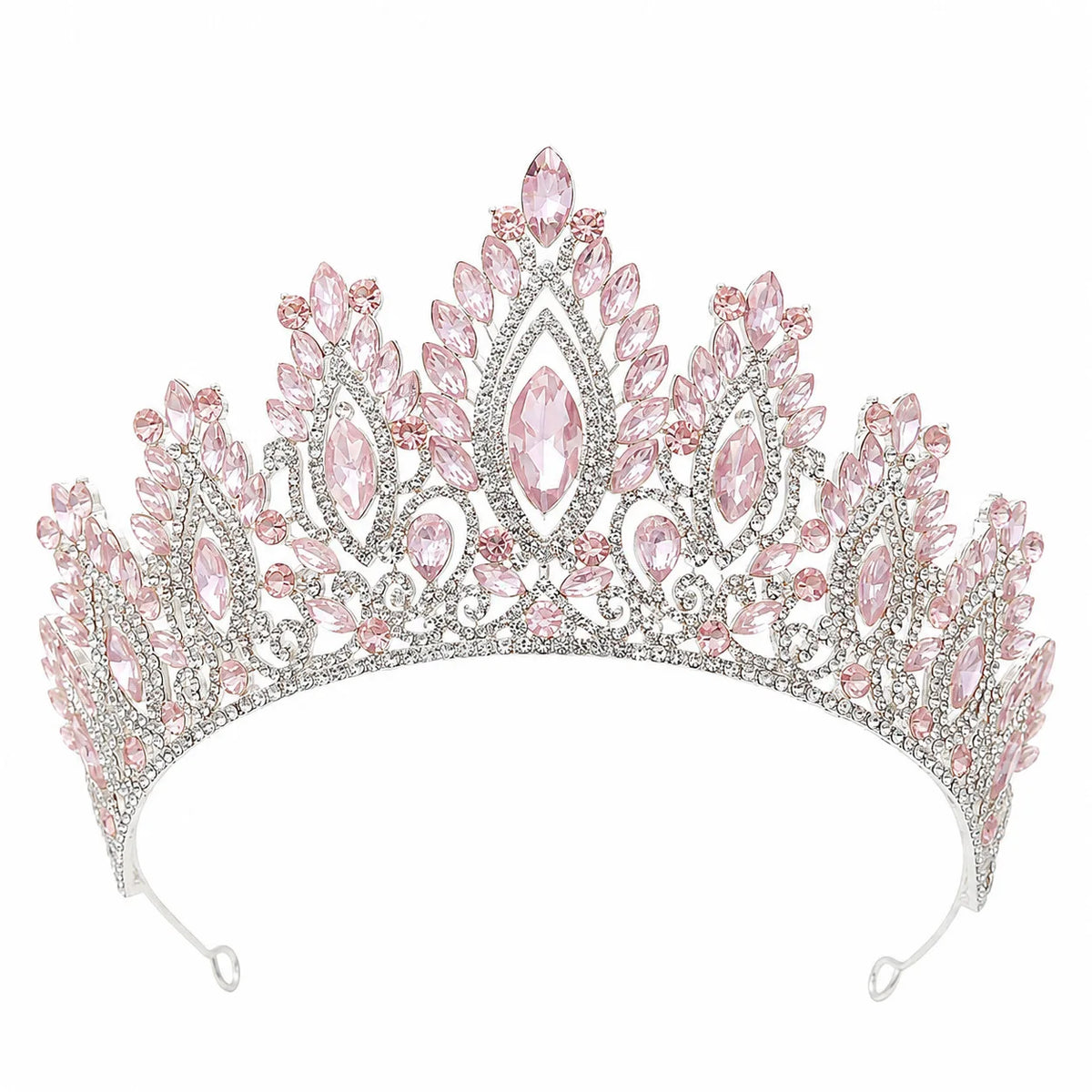 Pink rhinestone tiara headband with oval stones and shimmering silver-tone details