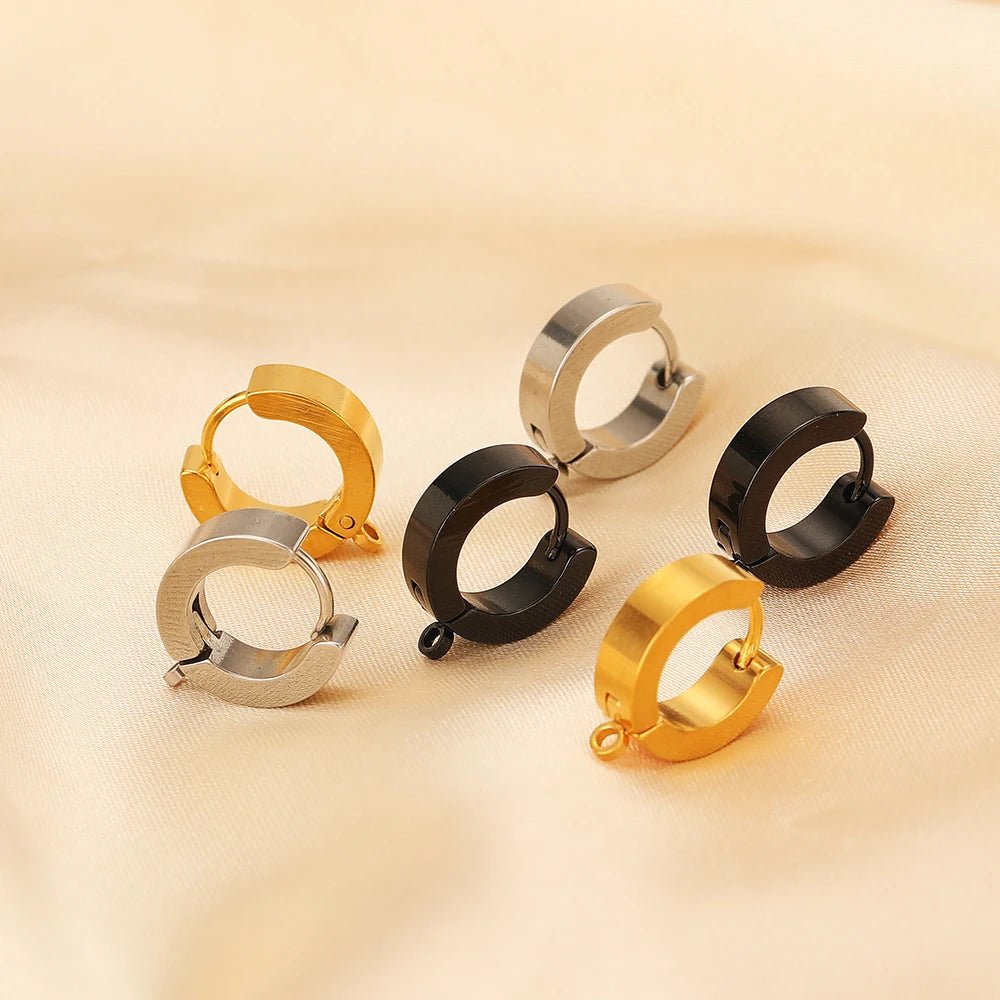 Set of huggie hoop earring hook clips in mixed gold, silver, and black colors