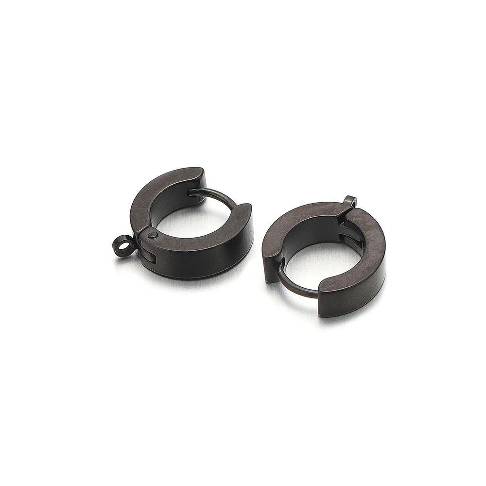 Black huggie hoop earring hook clips with hinged closures, pair