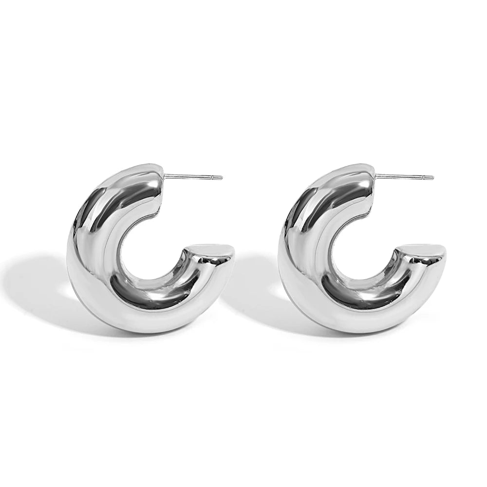 Pair of polished silver-tone chunky open hoop earrings