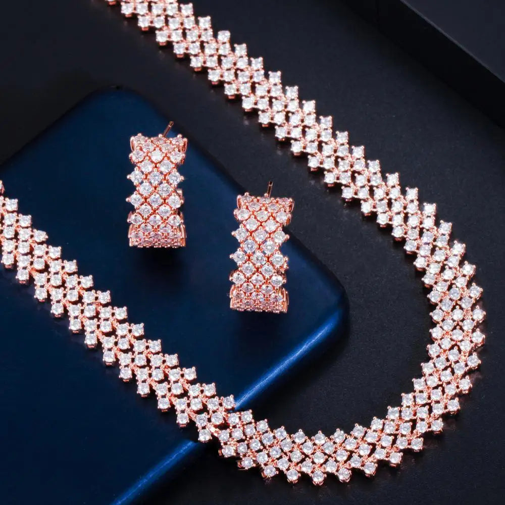 CWWZircons Gorgeous Shiny Cubic Zirconia Round Hoop Earrings Necklace Sets for for Women Wedding Party Jewelry Accessories T0712