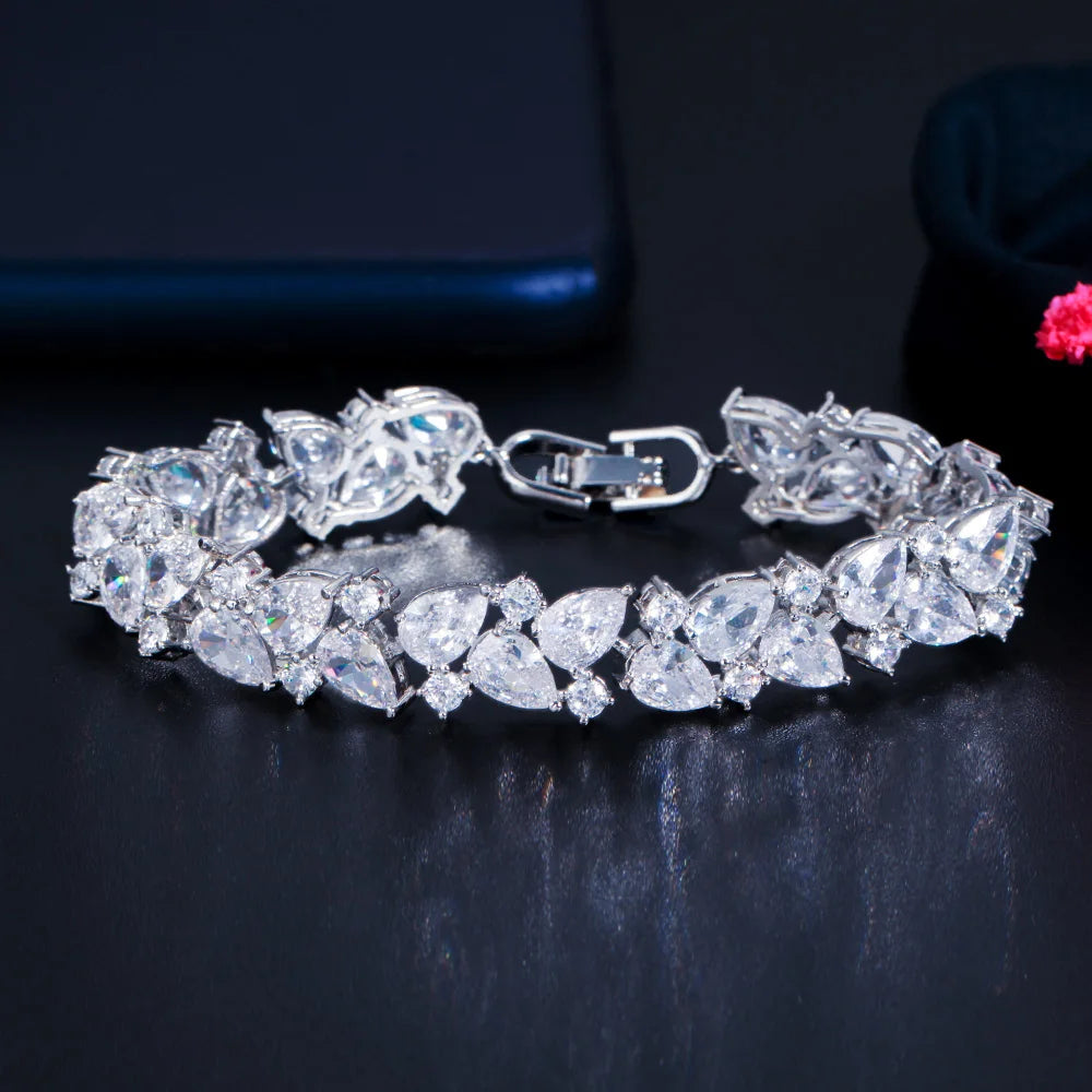 Bling Bling Cubic Zirconia Gold Plated Bracelet  For Women Engagement Wedding Bridal Jewelry