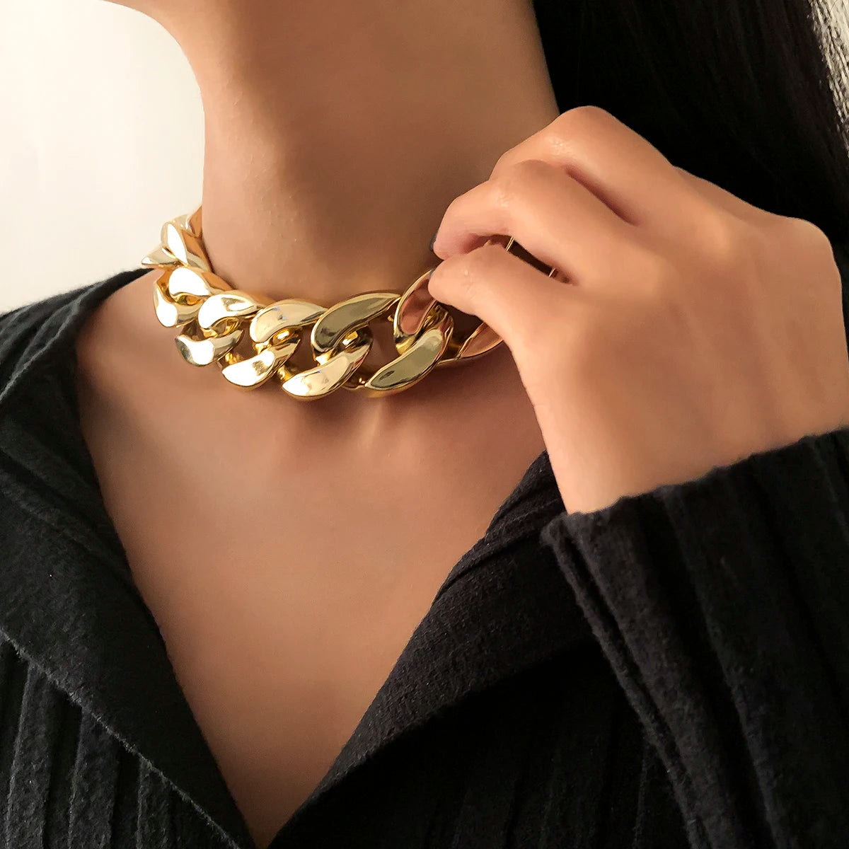 Hiphop Punk Chunky Short Choker Collar Necklace for Women Thick Link Chain Necklace