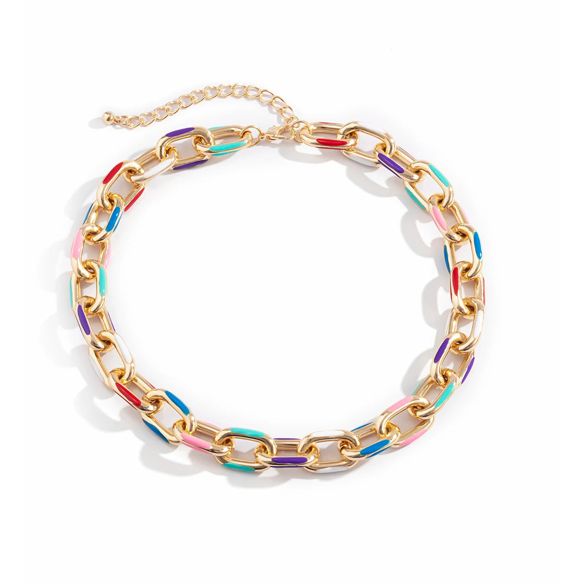 Colorful Boho Short Chunky Choker Necklaces Paint Metal Thick Link Chains for Women
