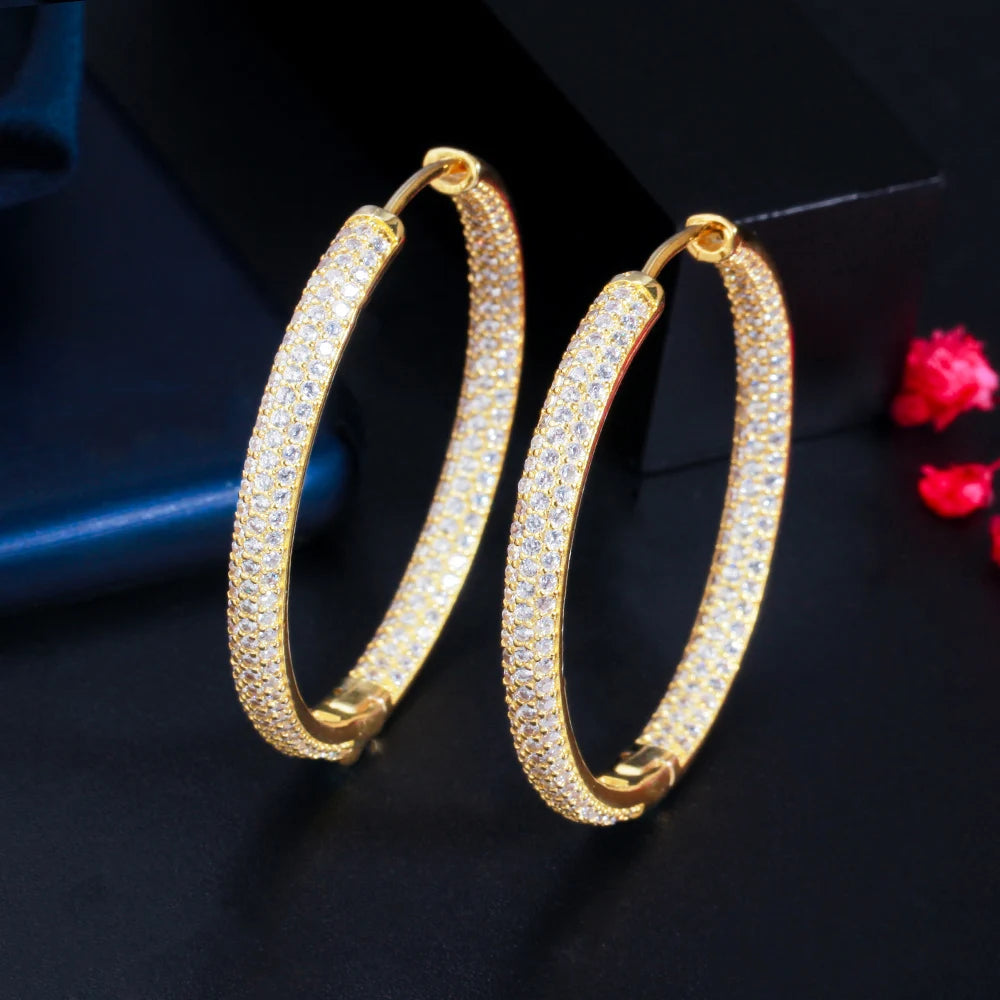 Big Cubic Zirconia Circle Round Hoop Earrings for Women Trendy Jewelery