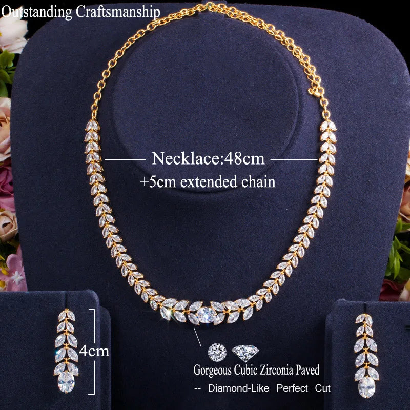 Gold-tone cubic zirconia necklace and earrings set with 48 cm necklace and 4 cm earrings