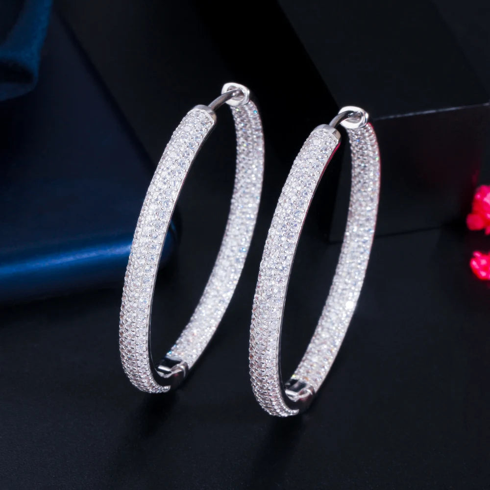 Big Cubic Zirconia Circle Round Hoop Earrings for Women Trendy Jewelery