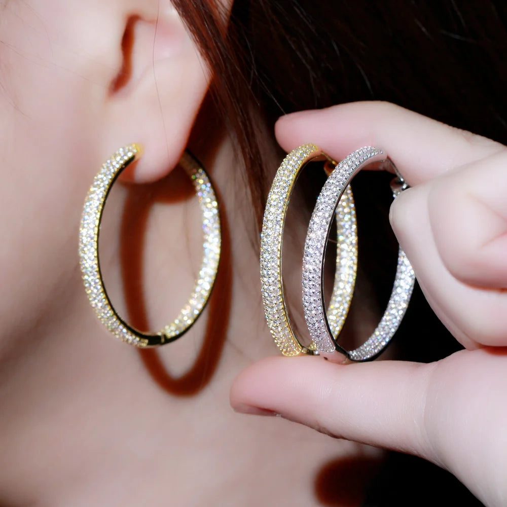 Big Cubic Zirconia Circle Round Hoop Earrings for Women Trendy Jewelery