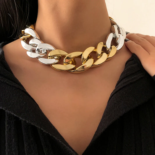 Hiphop Punk Chunky Short Choker Collar Necklace for Women Thick Link Chain Necklace