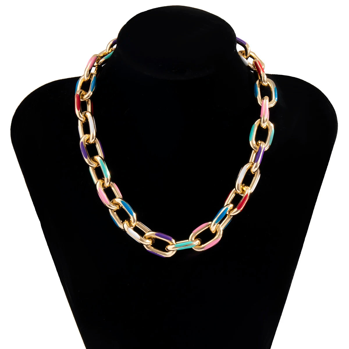 Colorful Boho Short Chunky Choker Necklaces Paint Metal Thick Link Chains for Women