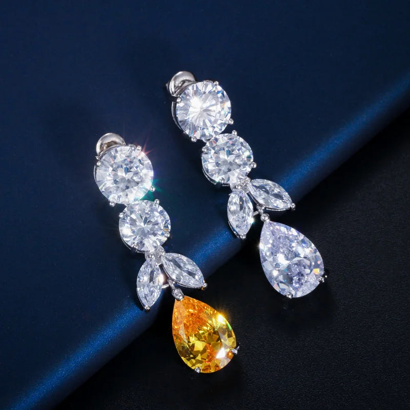 Luxury Tassel Drop Chunky Cubic Zirconia Wedding Party Bride Necklace and Earring Jewelry Sets