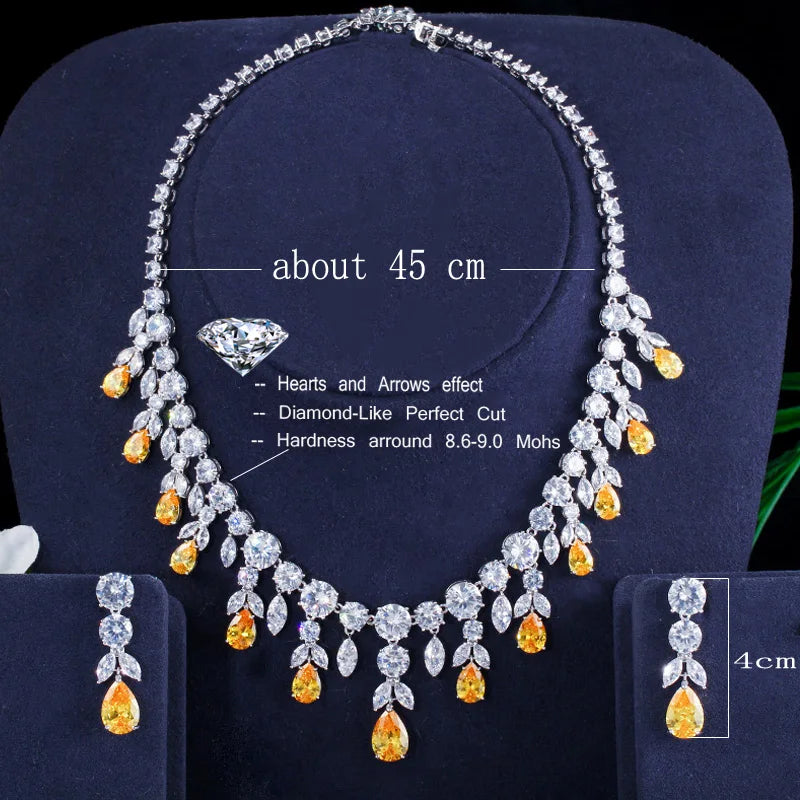 Luxury Tassel Drop Chunky Cubic Zirconia Wedding Party Bride Necklace and Earring Jewelry Sets