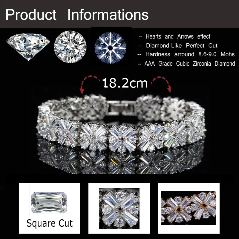 Silver Color Flower Cubic Zirconia Connected Tennis Bracelet for Women