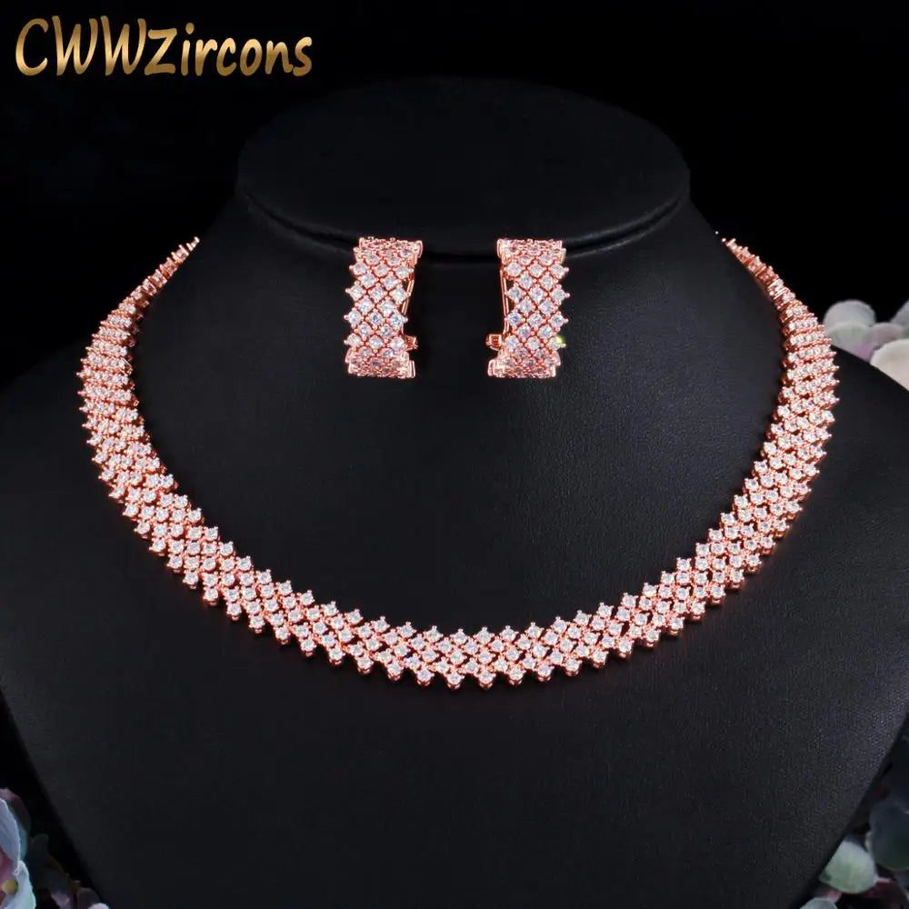 CWWZircons Gorgeous Shiny Cubic Zirconia Round Hoop Earrings Necklace Sets for for Women Wedding Party Jewelry Accessories T0712