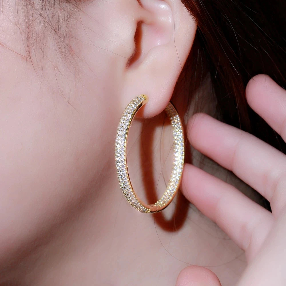 Big Cubic Zirconia Circle Round Hoop Earrings for Women Trendy Jewelery