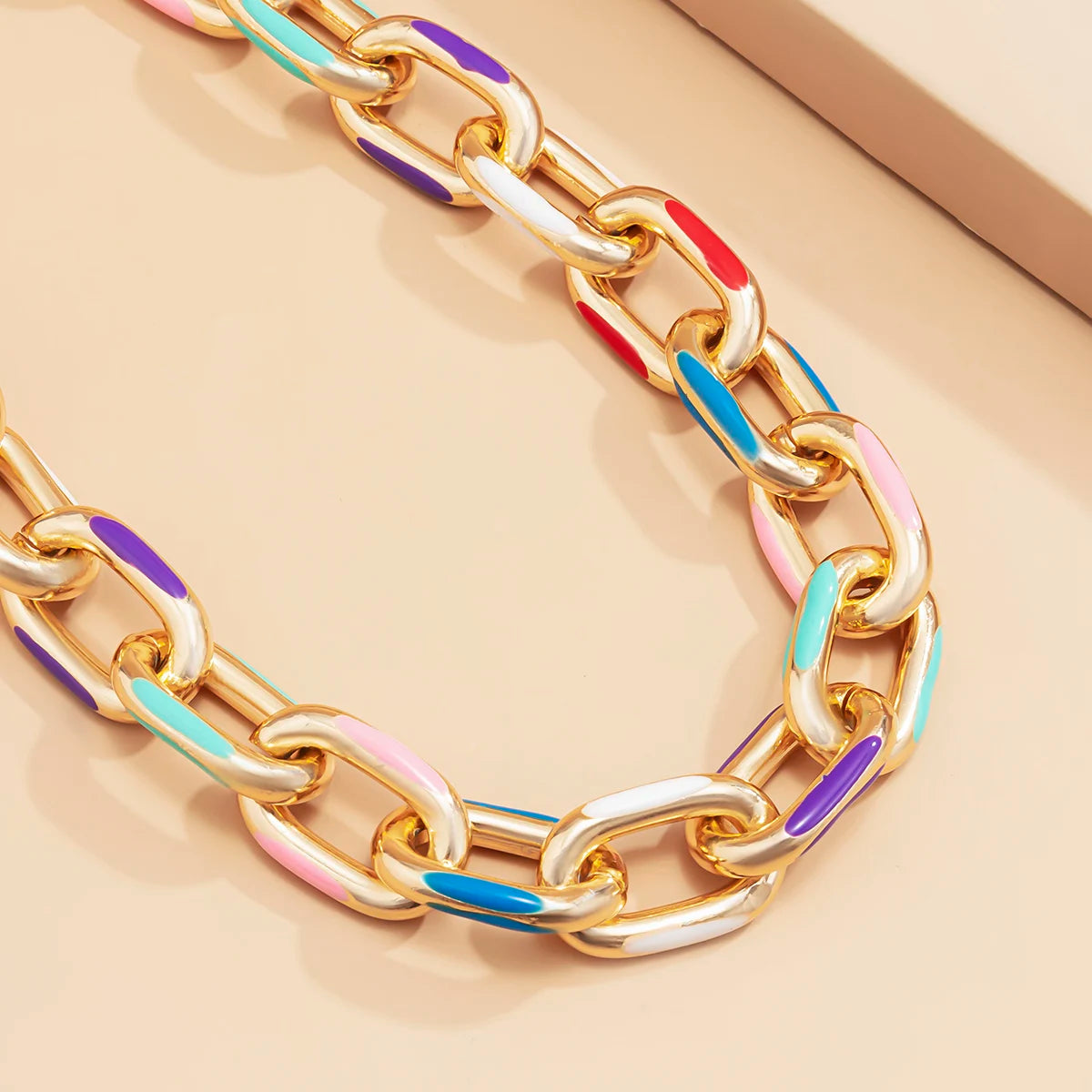 Colorful Boho Short Chunky Choker Necklaces Paint Metal Thick Link Chains for Women