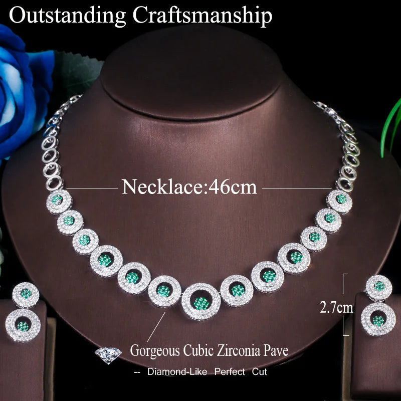 Silver round zirconia necklace and earrings set