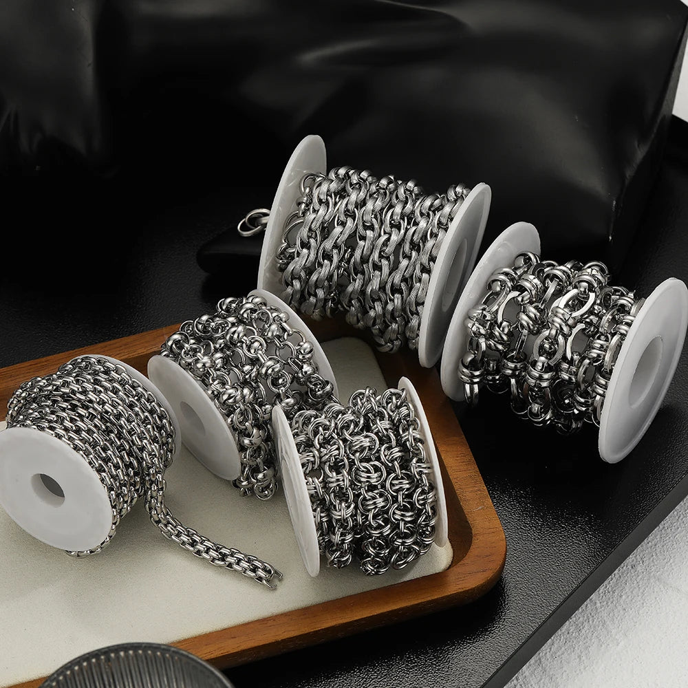 Stainless steel chain rolls on spools, DIY bracelet and necklace jewelry making accessory