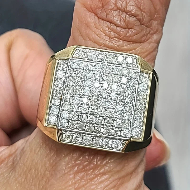 Gold-tone square ring with pavé clear stones
