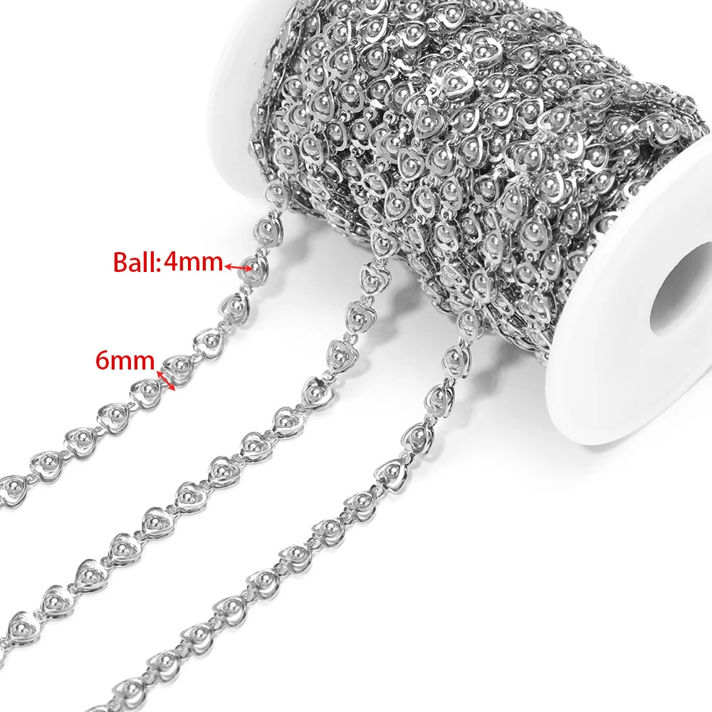 1 Meter Waterproof Stainless Steel Heart Bead Chains Eye Oval Chains for DIY Handmade Jewelry Making Necklace Bracelet Supplies