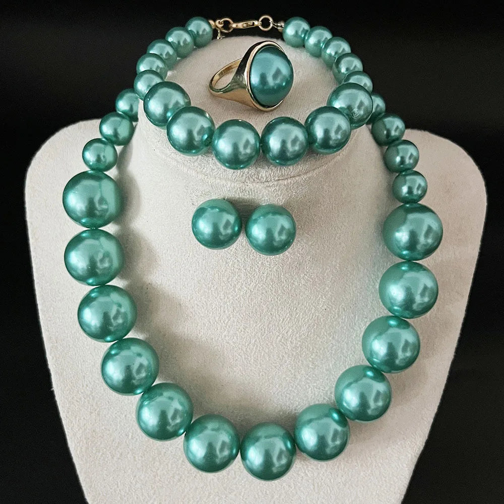 Big Pearl Choker Necklaces Bohemian Women Fashion Chunky Jewelry Sets For Bridal Wedding