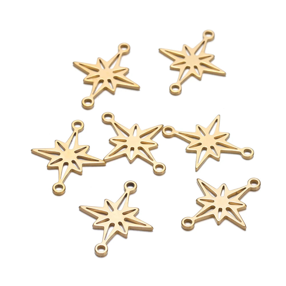 Gold-tone snowflake star charm connectors, multiple pieces with loops