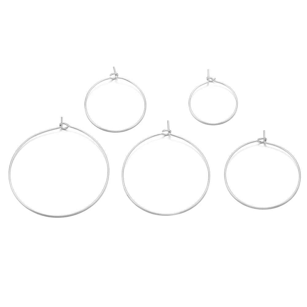 Silver steel hoop earring loops, large round rings with small clasp tabs