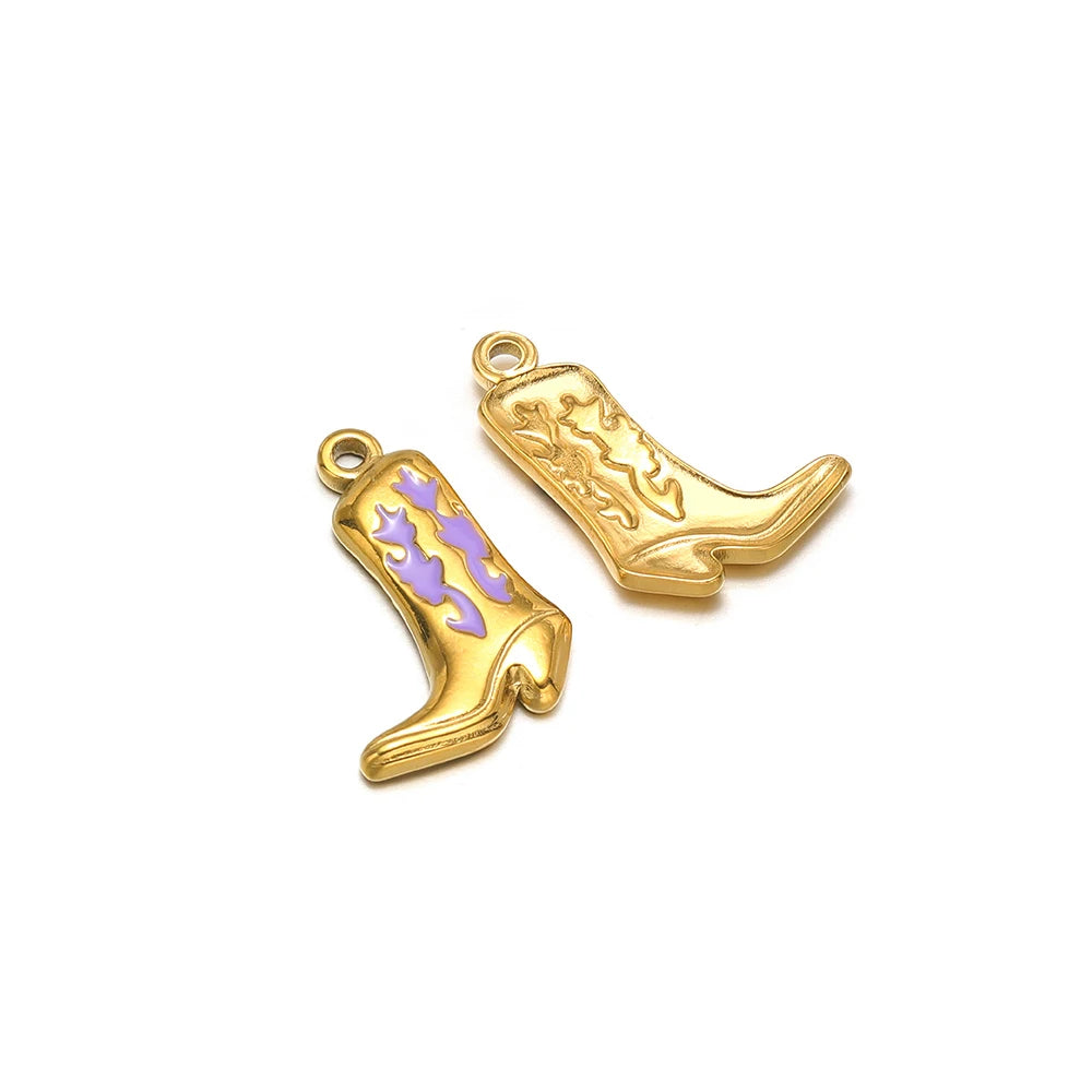 Set of two enamel boot charms, gold-tone; one purple enamel, one gold