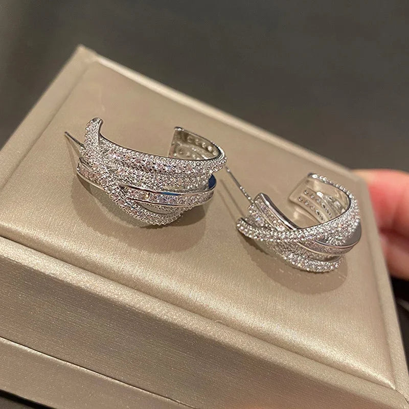 Cubic Zirconia Versatile Hoop Earrings Luxury Ear Accessories Wedding Jewelry Gift