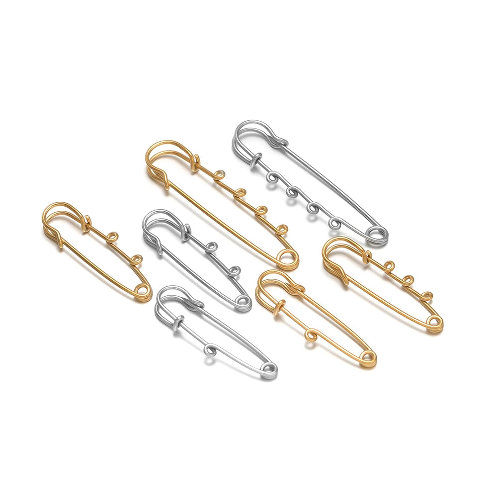 Multi-hole safety pin brooch fasteners, mixed silver and gold