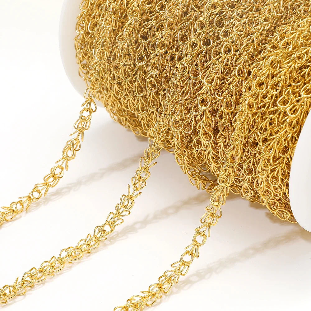 Gold spiral chain with flower links, jewelry making bracelet supply