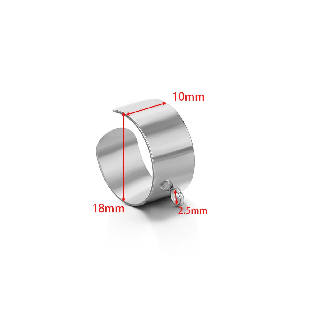 Silver open ring base size: 10mm width, 18mm length, 2.5mm thickness