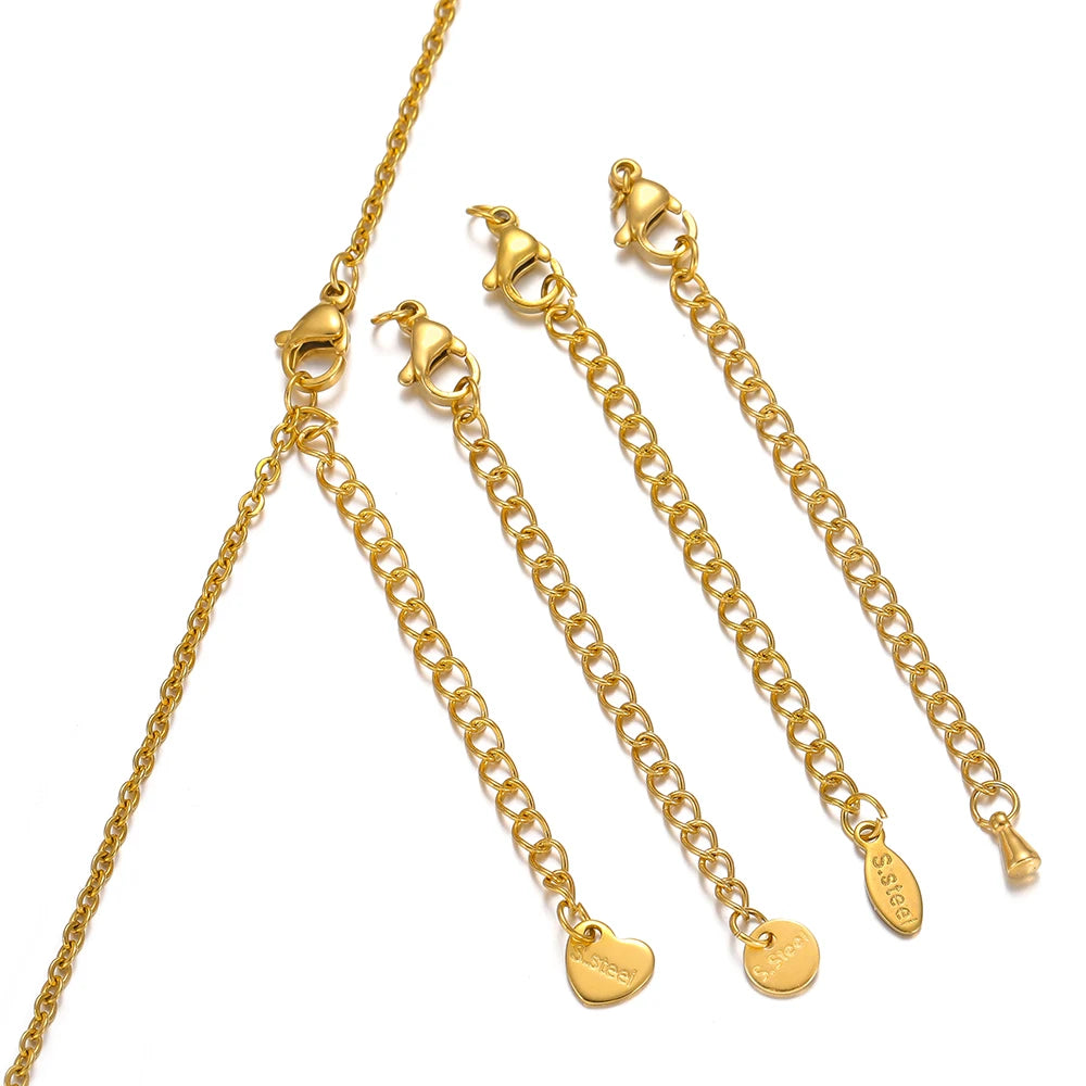 Gold lobster clasp extension tail chains with heart end charms and linked chain connectors