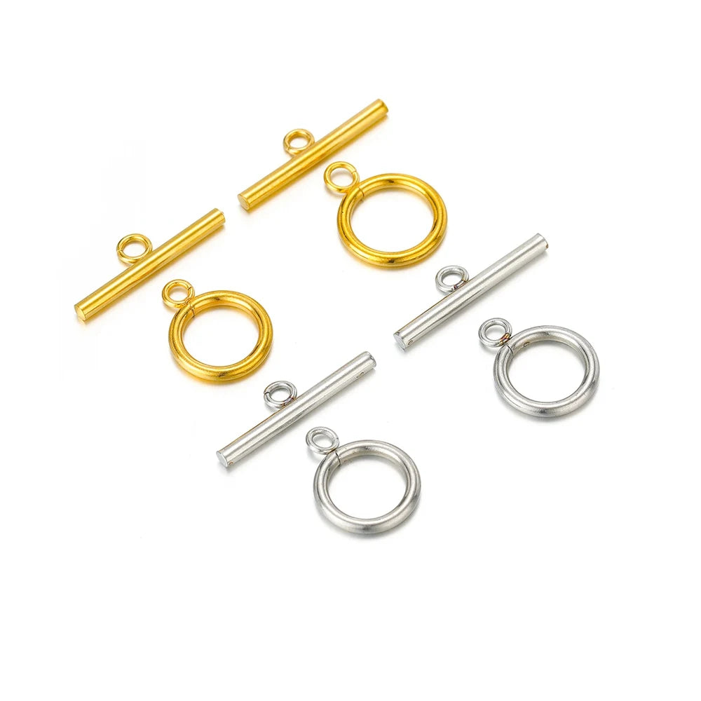 Gold-tone and silver-tone OT clasp toggle connector pieces with bar and ring loops