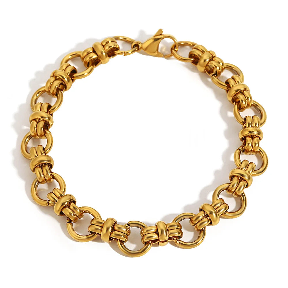Fashion Gold Plated Stainless Steel Bracelets for Women Unique Geometric Circle Thick Chain Wrist Bracelet Waterproof Jewelry