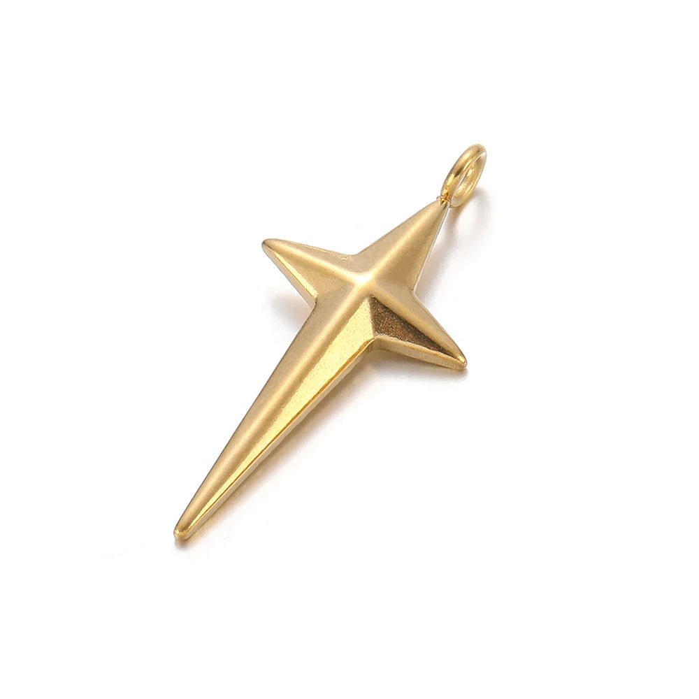 Gold-tone star cross charm with hanging loop, stainless steel, single piece